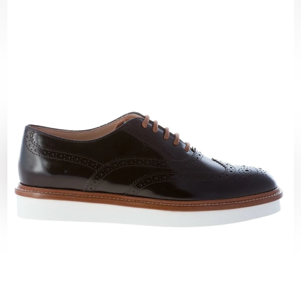 EUC Women’s Size 6.5 (Euro Sz 36.5) Tod’s Platform Wingtip Oxford Lace-up Black